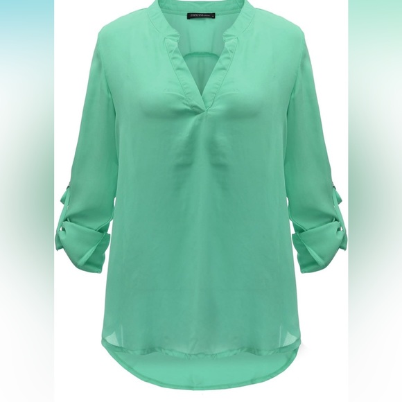 Zanzea Tops - ZANZEA Women's Chiffon Solid V Neck Cuffed Sleeve T Shirt Blouse Top